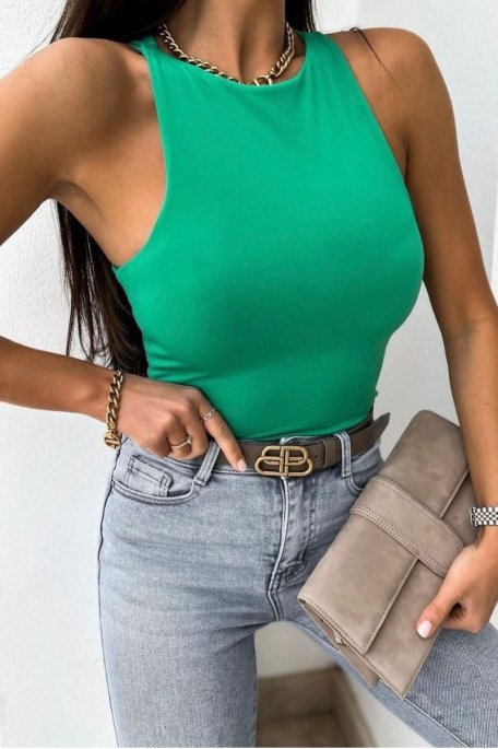 Body sans manche col rond vert