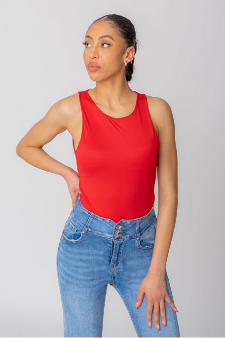 Body sans manches col rond rouge