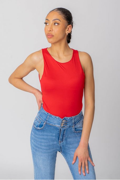 Sleeveless bodysuit with round neck in red