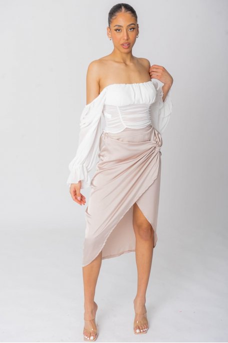 Rock aus Satin mit Schleife in beige