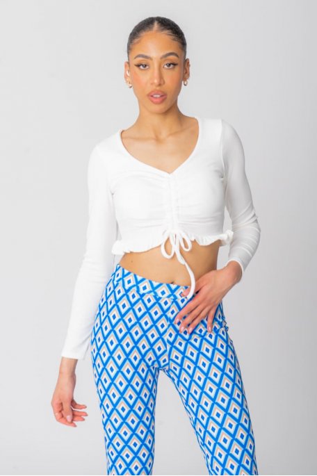 White ribbed laced crop top