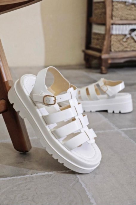 Riemchensandalen mit Plateau weiß