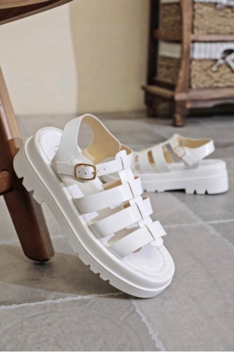 White platform strappy sandals