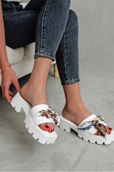 Steppschuhe mit dicker Sohle Kette Bandana weiß