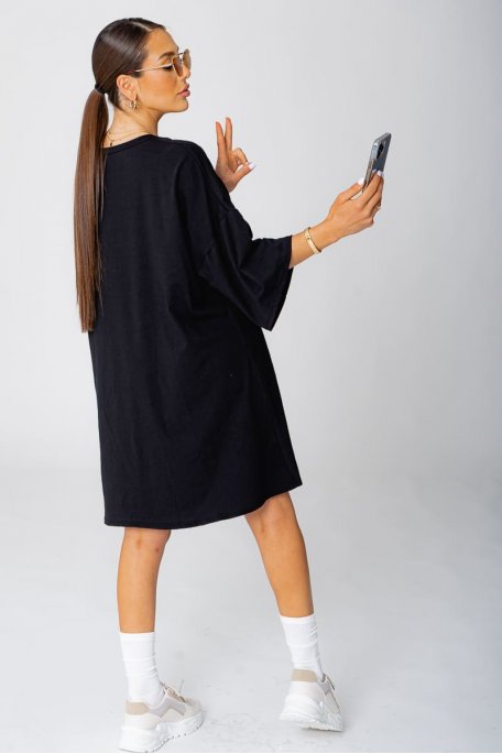 Robe tee-shirt noire coupe oversize ...