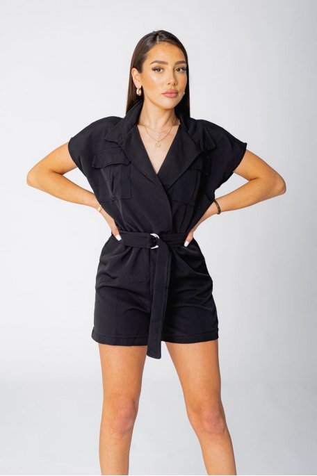 Black belted pocket jumpsuit