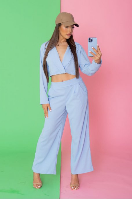 Blue wide pants suit
