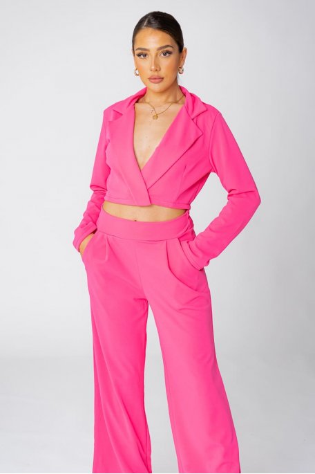 Ensemble tailleur pantalon large rose