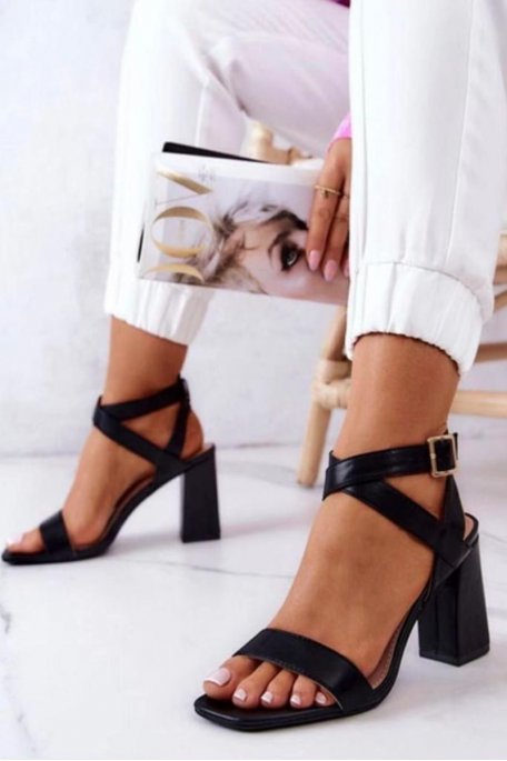 Black square heels sandals