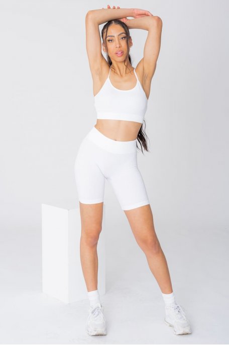 White ribbed cycling bra set