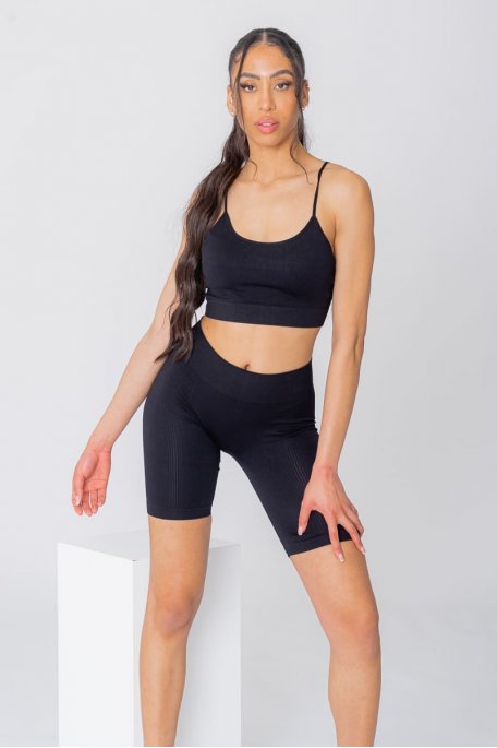 Black ribbed cycling bra set