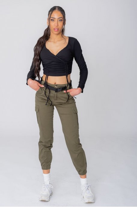 Pantalon cargo kaki avec ceinture Cinelle Paris mode femme tendance