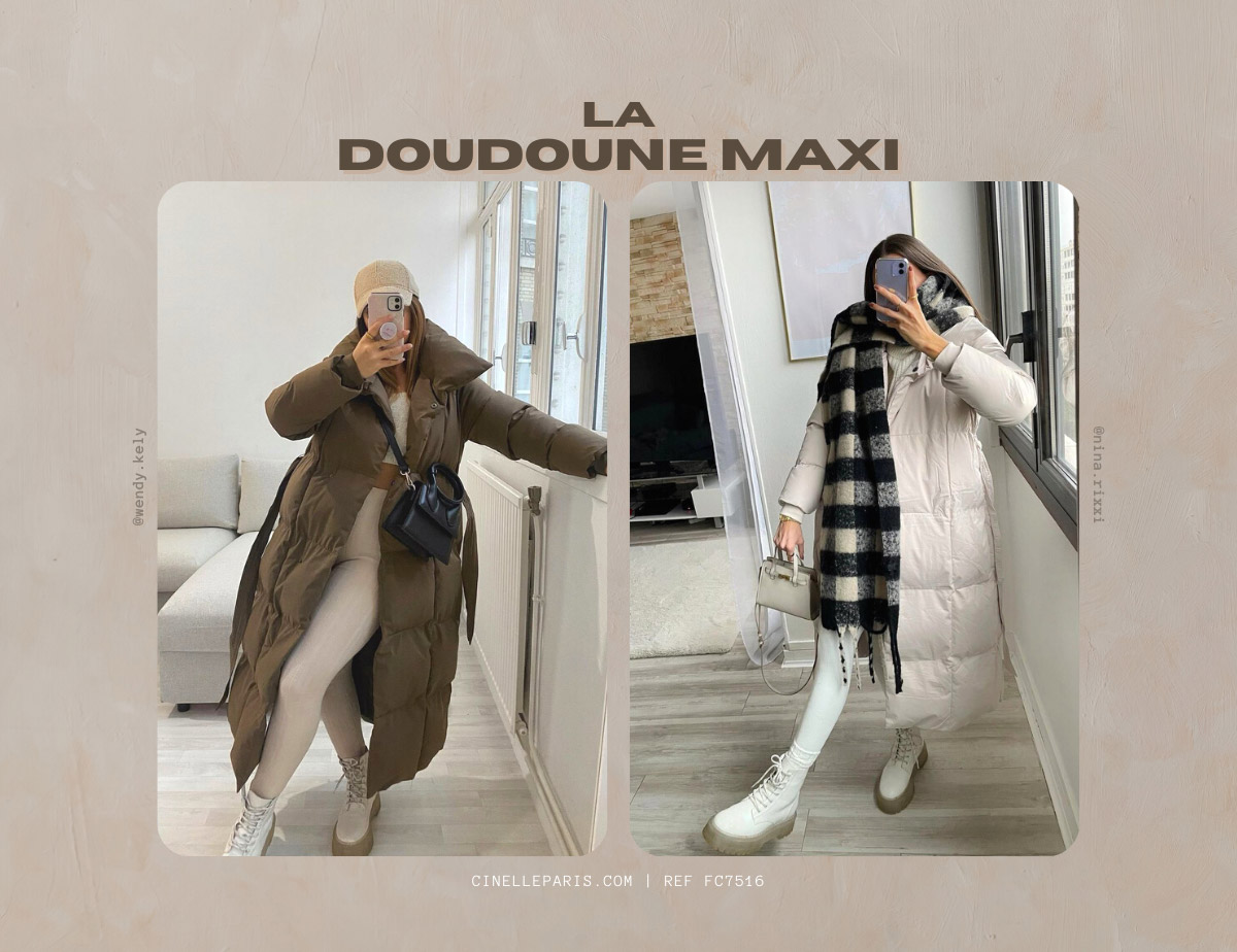 doudoune longue maxi beige et marron pour femme