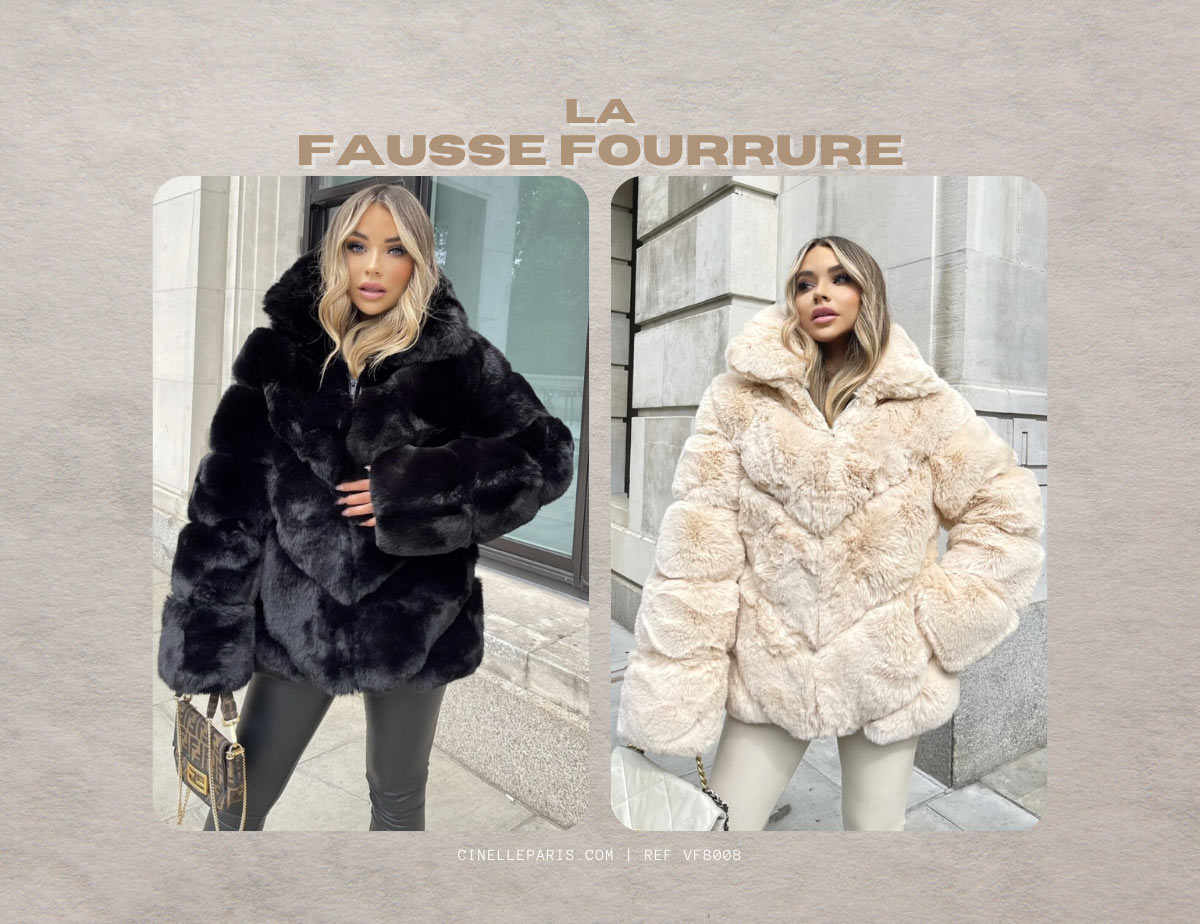 fausse fourrure beige et noire femme